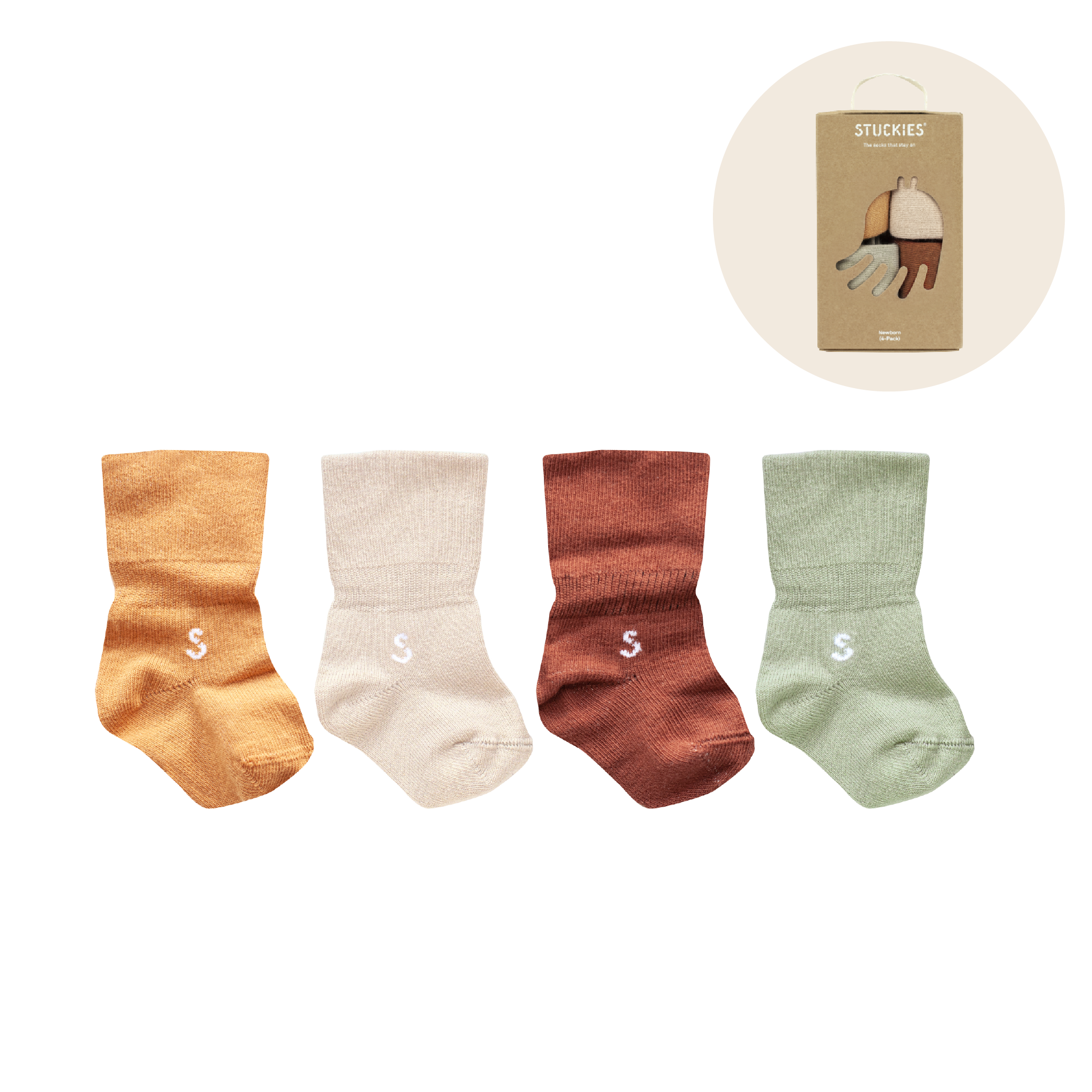 STUCKIES sokken voor newborn met naadloze teen en "blijf aan" - 4 stuks - Kwastje - Sokken - MamaMilla