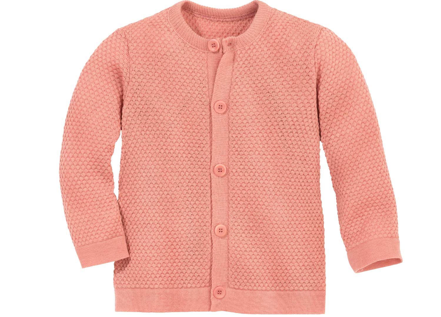 Gebreid vestje in wafelbreisel - Merinowol - Zachtroze - Biologische babykleding van Disana