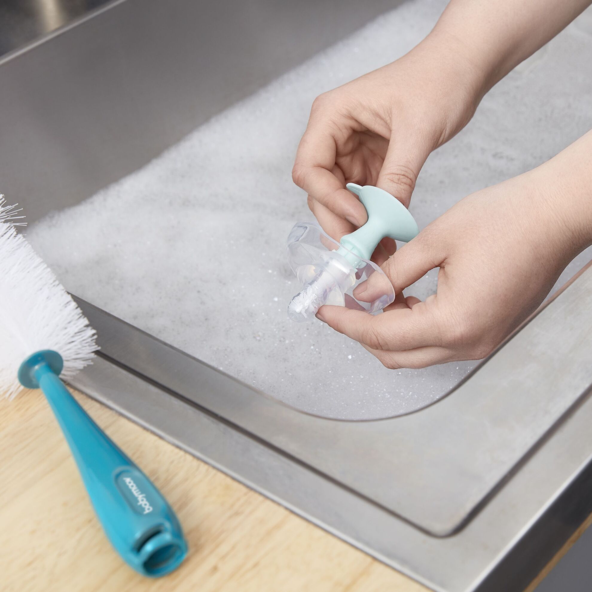 Babymoov Flessenreiniger met zuignap - 2-in-1 - Blauw - Flessenreiniger - MamaMilla