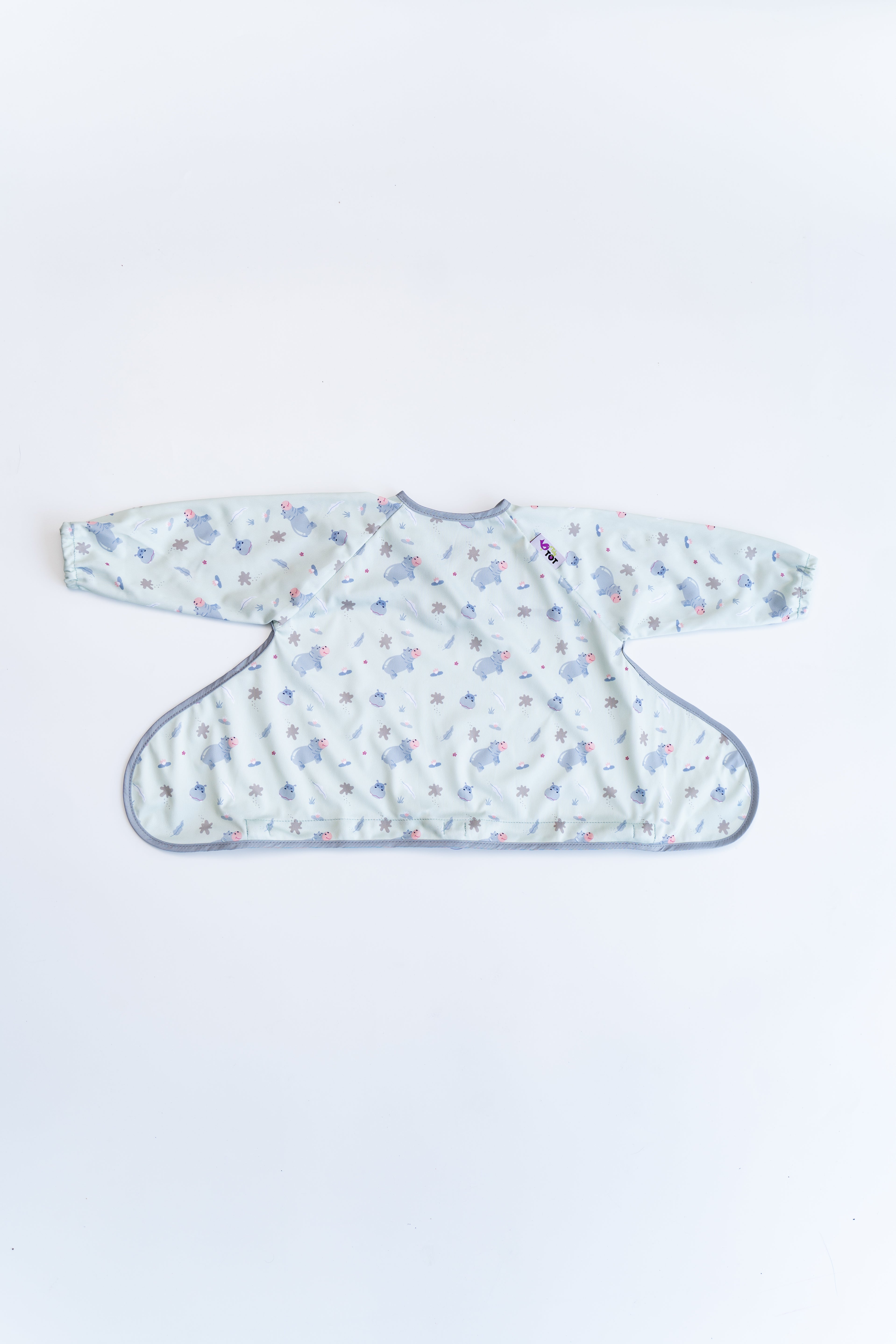 Tidy Tot Slab met Zuignap (lange mouwen) - Blauw Hippo - Slab met mouwen - MamaMilla