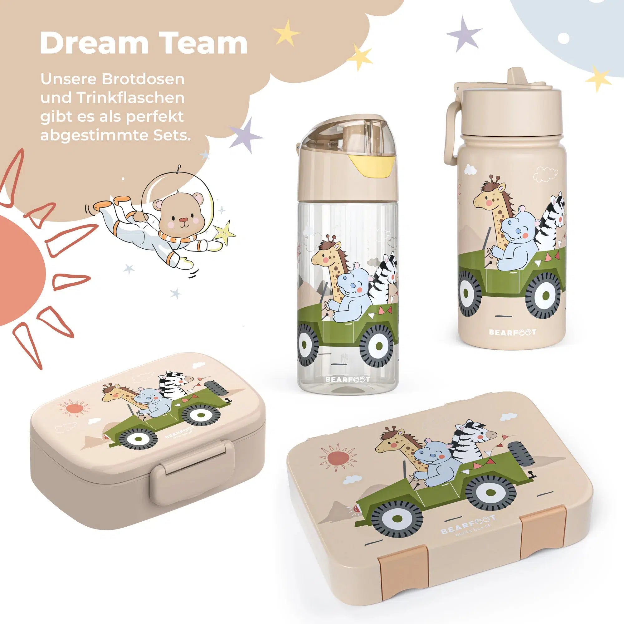 BEARFOOT Lichtgewicht drinkfles met handvat en gemakkelijk te openen - 450 ml - Safari Friends - Plastic drinkfles - MamaMilla