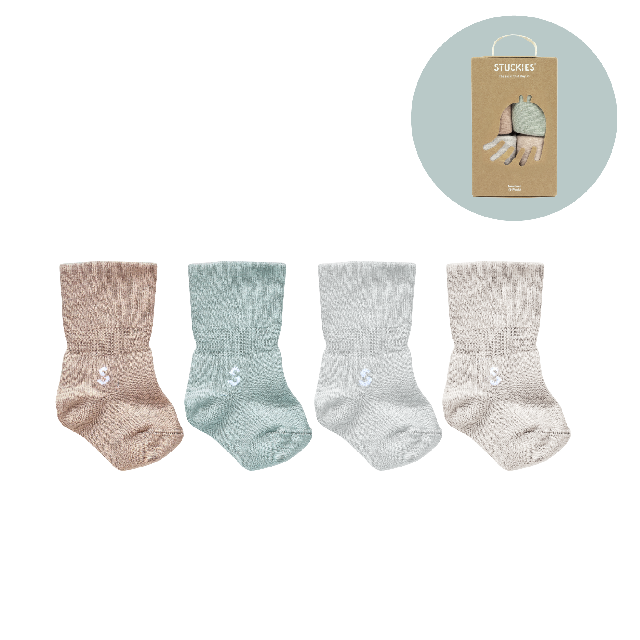 STUCKIES sokken voor newborn met naadloze teen en "blijf aan" - 4 stuks - Tides - Sokken - MamaMilla