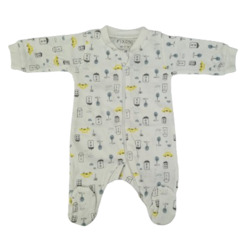 Fixoni jumpsuit/nachtpak met voetjes - Nieuw Nadja - City - Wit - Jumpsuit - MamaMilla