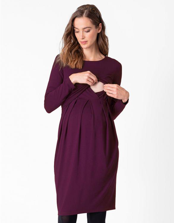 Seraphine zwangerschapsjurk met lange mouwen - Peachey - Burgundy - Voedingskleding - MamaMilla