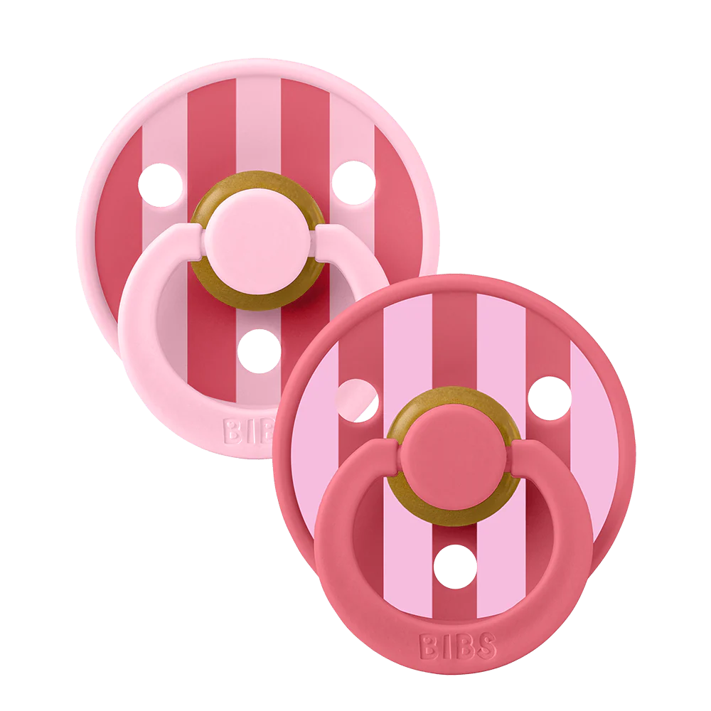 BIBS Studio Colour ronde speen maat 2, latex – Baby Roze/Koraal (2-pack)