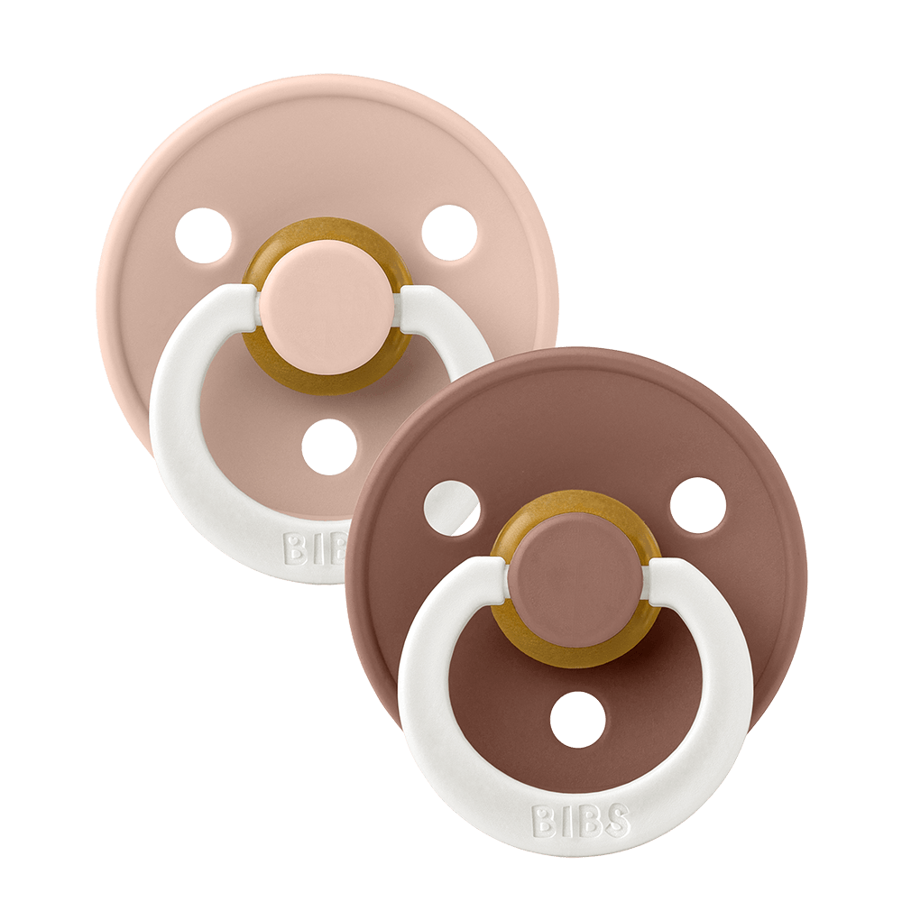 BIBS Colour ronde speen maat 2, latex – Blush GLOW/Woodchuck (2-pack) - MamaMilla