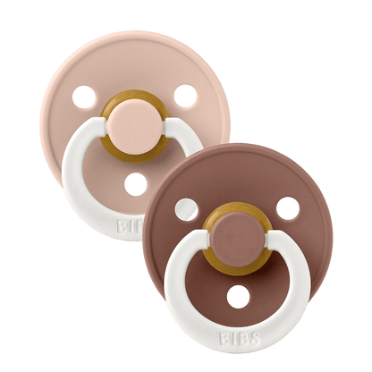 BIBS Colour ronde speen maat 2, latex – Blush GLOW/Woodchuck (2-pack) - MamaMilla