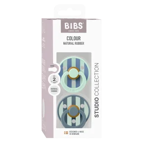 BIBS Studio Colour ronde speen maat 2, latex – Nordic Mint/Petrol (2-pack)