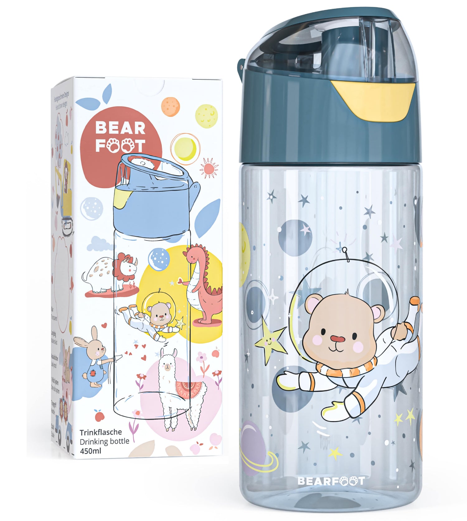 BEARFOOT Lichtgewicht drinkfles met handvat en gemakkelijk te openen - 450 ml - Astronaut Beer - Plastic drinkfles - MamaMilla