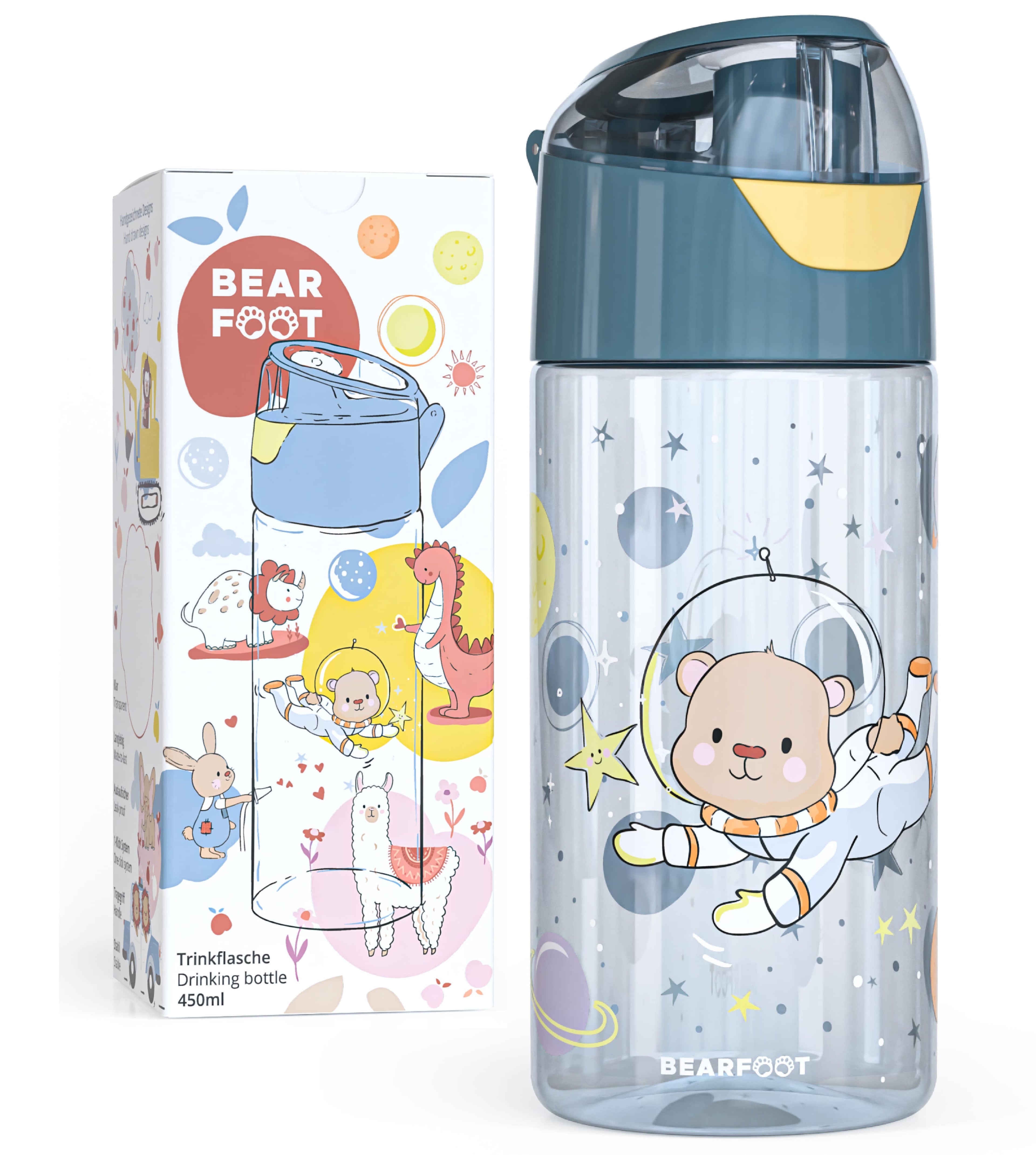 BEARFOOT Lichtgewicht drinkfles met handvat en gemakkelijk te openen - 450 ml - Astronaut Beer - Plastic drinkfles - MamaMilla
