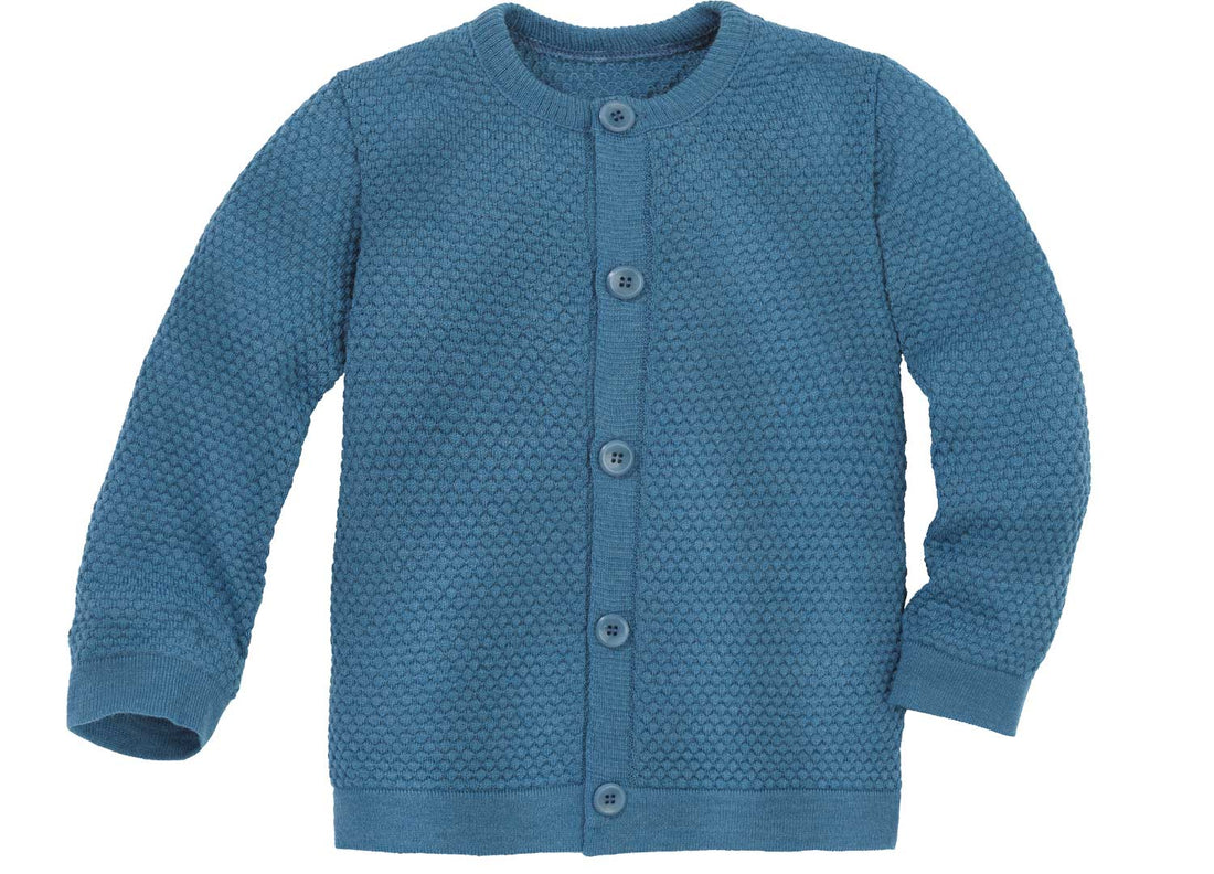 Gebreid vestje in wafelbreisel - Merinowol - Dove blue - Biologische babykleding van Disana