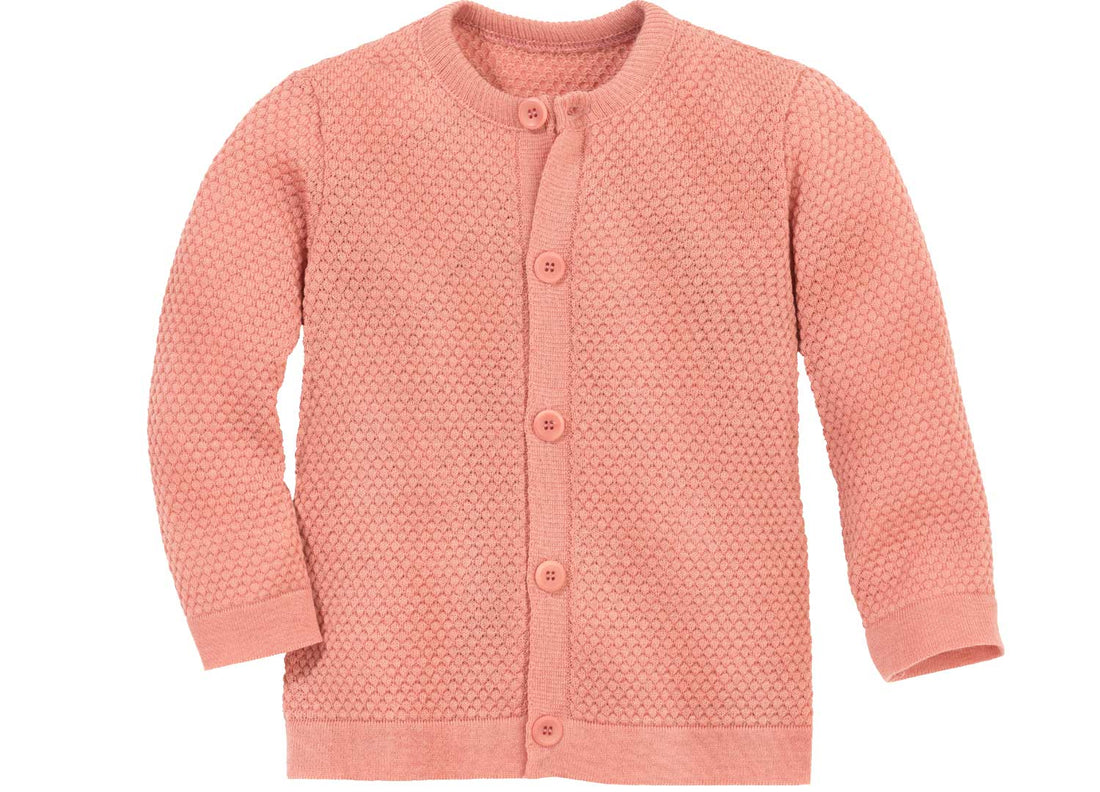 Gebreid vestje in wafelbreisel - Merinowol - Zachtroze - Biologische babykleding van Disana
