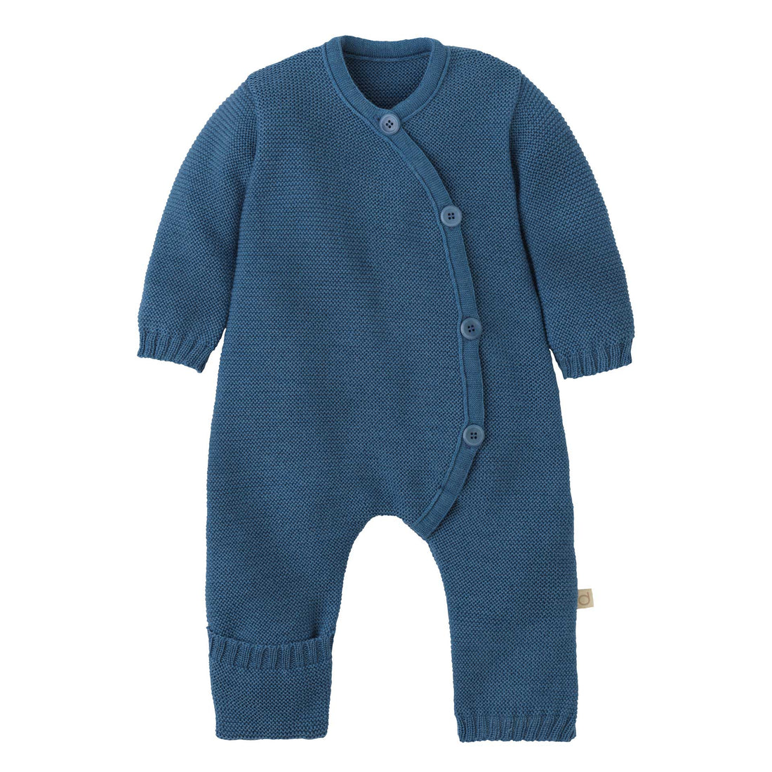 Gebreide onesie van merinowol – duifblauw – biologische babykleding van Disana