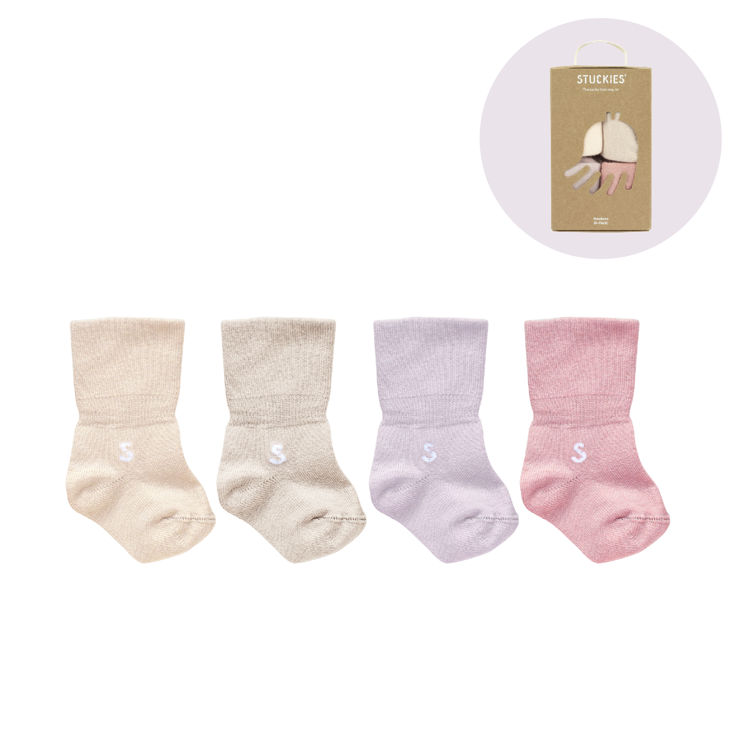 STUCKIES sokken voor newborn met naadloze teen en "blijf aan" - 4 pack - Blossom - Sokken - MamaMilla