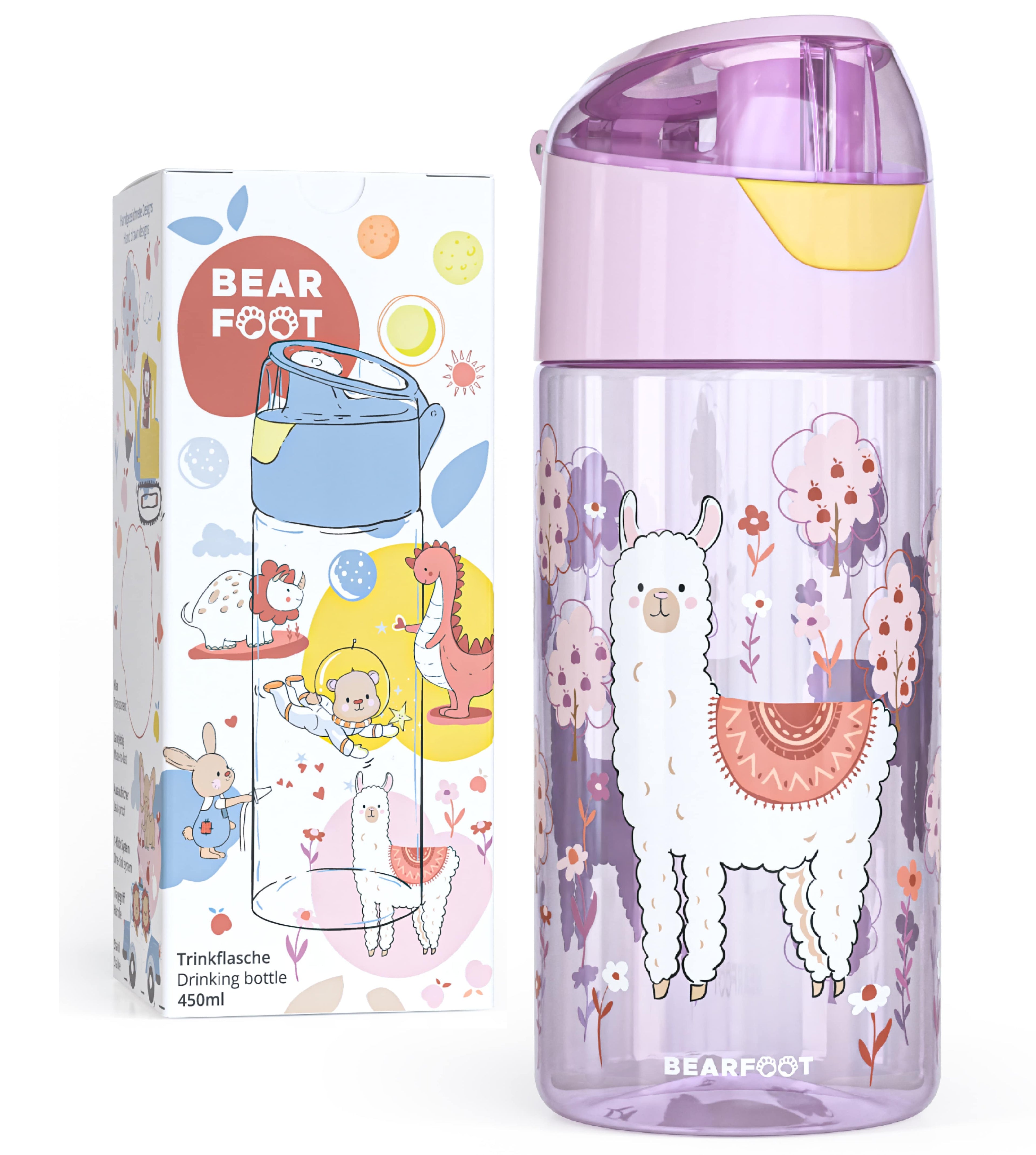 BEARFOOT Lichtgewicht drinkfles met handvat en gemakkelijk te openen - 450 ml - Lama - Plastic drinkfles - MamaMilla
