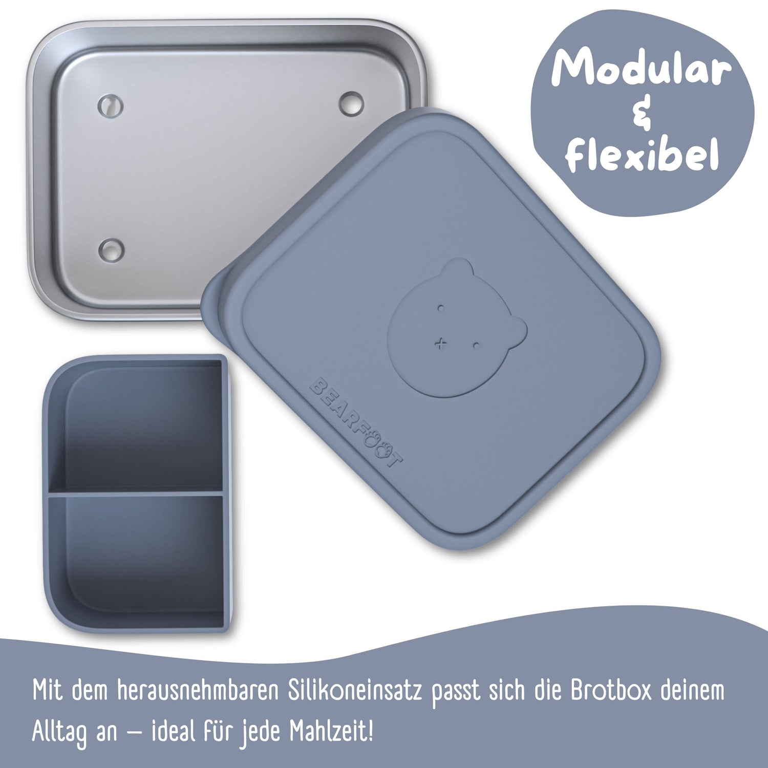 BEARFOOT Bento Stalen Lunchbox Met 4/6 Vakken (verstelbaar) - Blauw: 700 ml - Lunchbox - MamaMilla