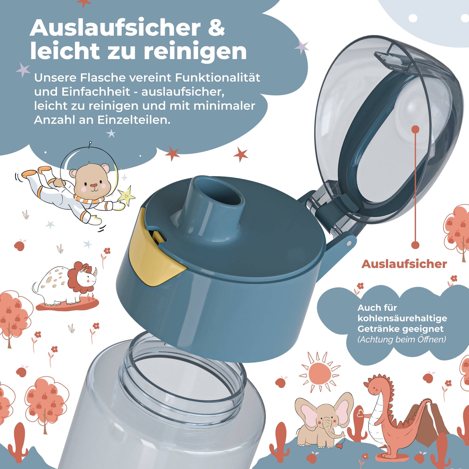 BEARFOOT Lichtgewicht drinkfles met handvat en gemakkelijk te openen - 450 ml - Astronaut Beer - Plastic drinkfles - MamaMilla