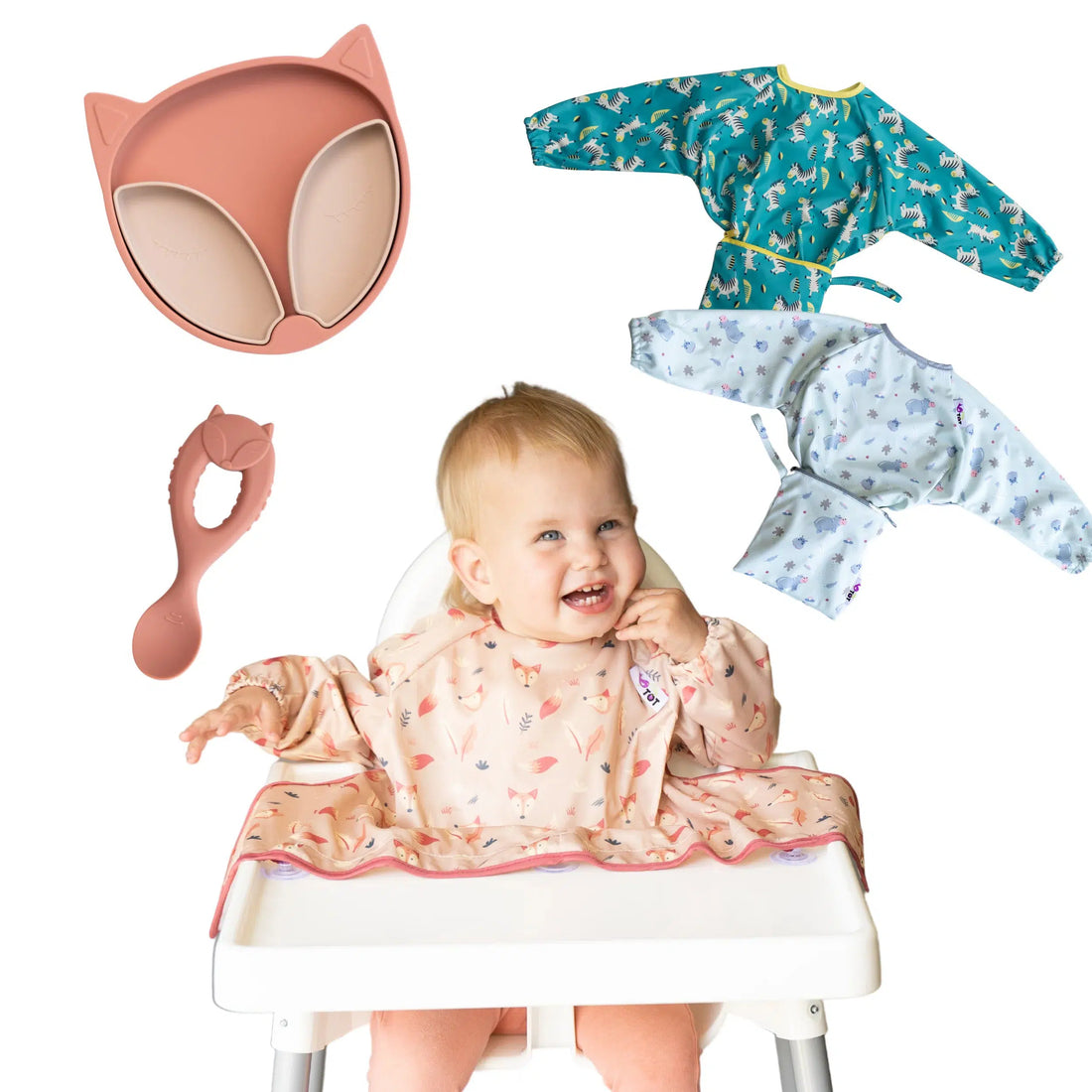 Tidy Tot Slab, Bord en Lepel - SET - Fox - Slab met mouwen - MamaMilla