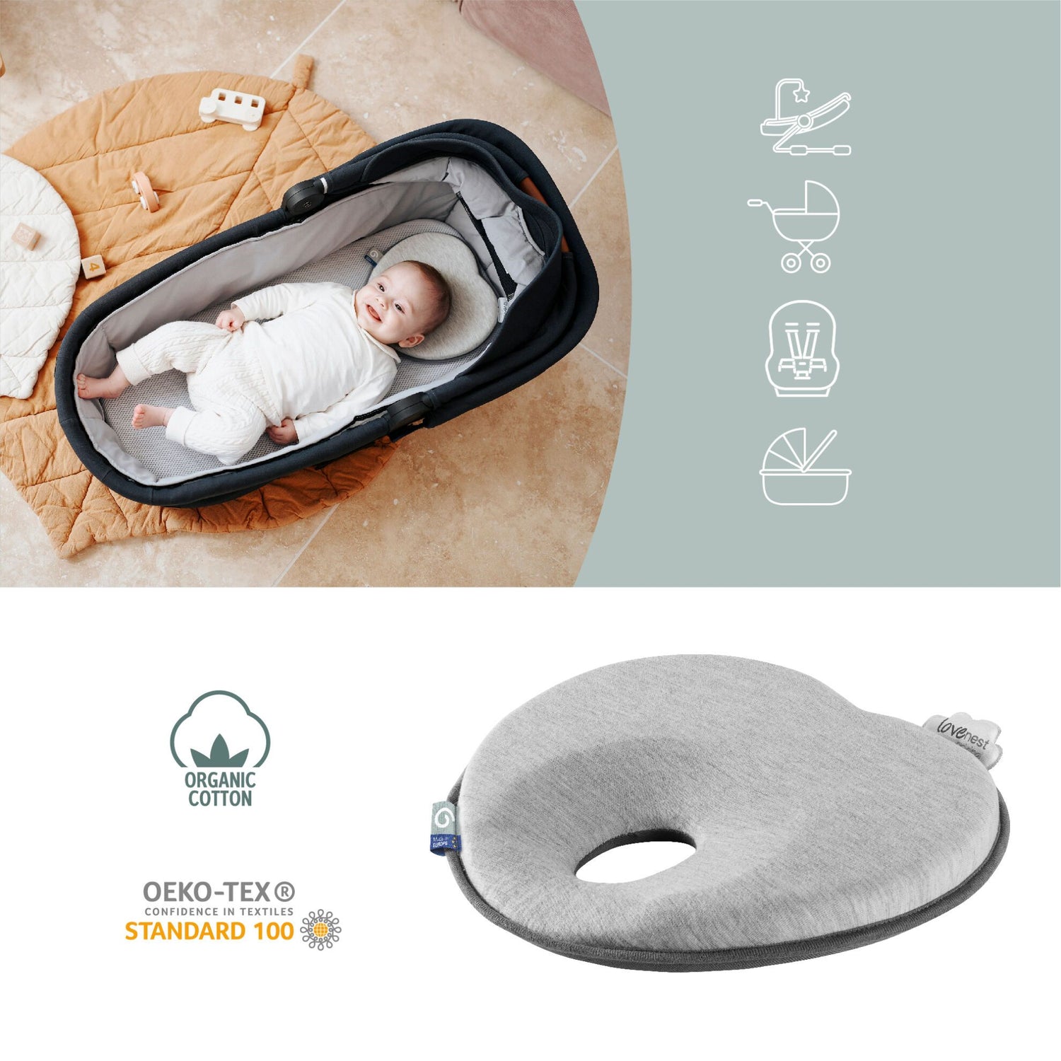 Babymoov Ergonomisch Babykussen (Loverest) - Grijs (0-4m) - Babyhoofdkussen - MamaMilla