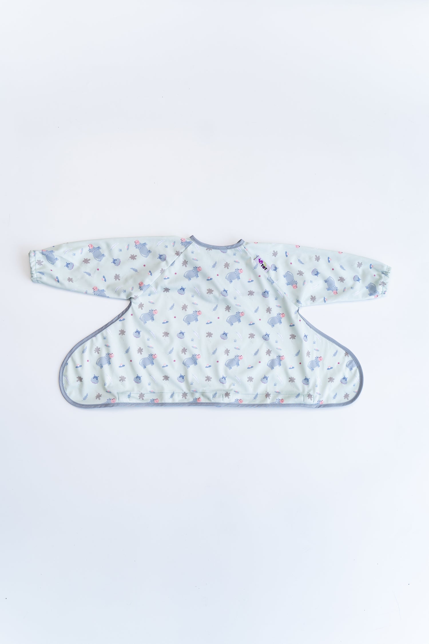 Tidy Tot Slab met Zuignap (lange mouwen) - Blauw Hippo - Slab met mouwen - MamaMilla