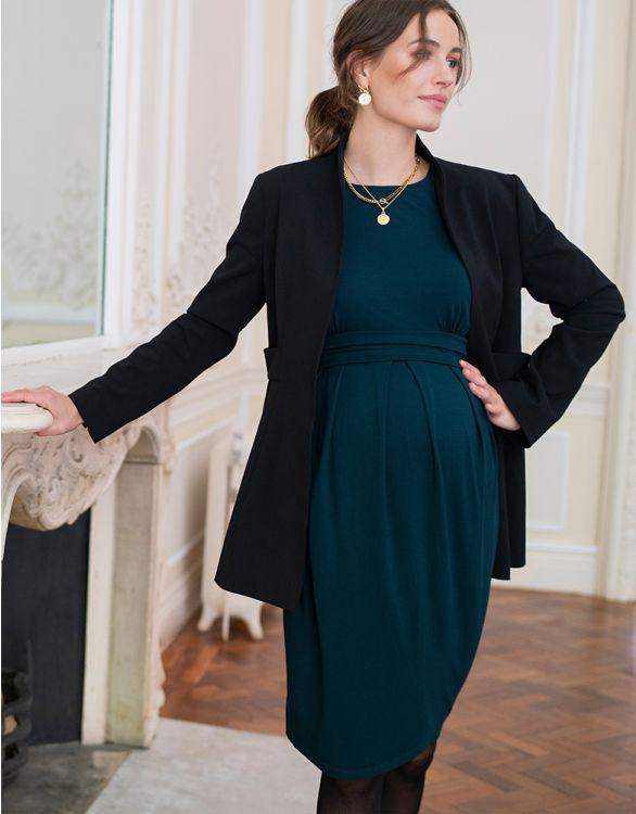 Seraphine zwangerschapsjurk met lange mouwen - Peachey - Emerald - Voedingskleding - MamaMilla