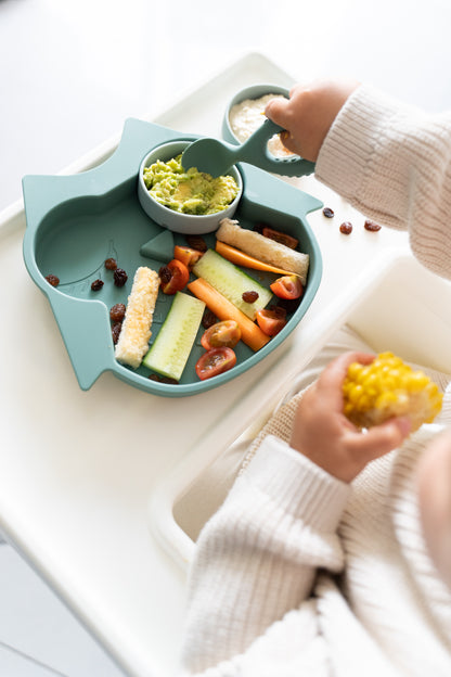 Tidy Tot Slab, Dienblad en Lepel - SET - Grijs - Slab met mouwen - MamaMilla