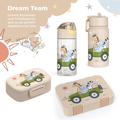 BEARFOOT Lichtgewicht drinkfles met handvat en gemakkelijk te openen - 450 ml - Safari Friends - Plastic drinkfles - MamaMilla