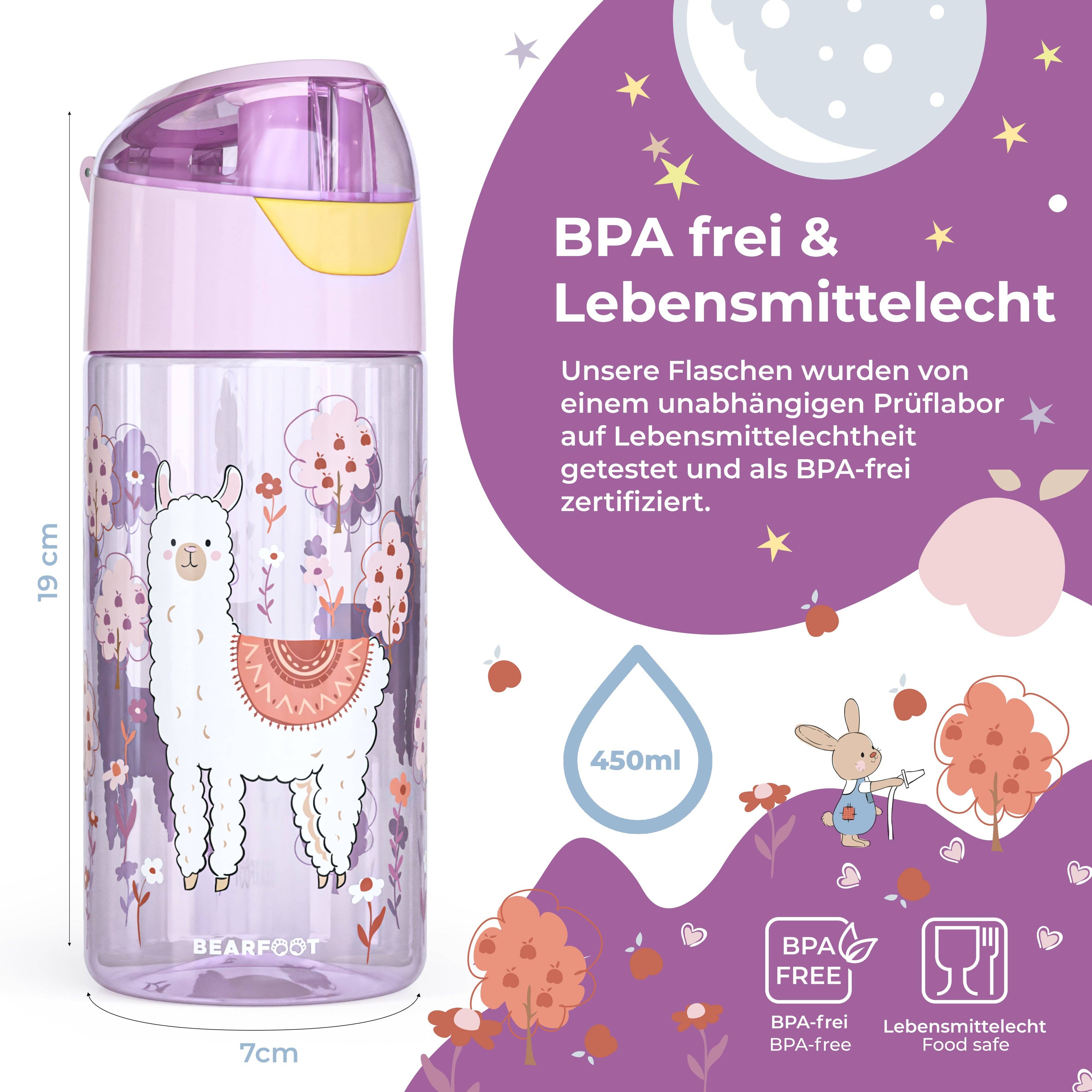 BEARFOOT Lichtgewicht drinkfles met handvat en gemakkelijk te openen - 450 ml - Lama - Plastic drinkfles - MamaMilla