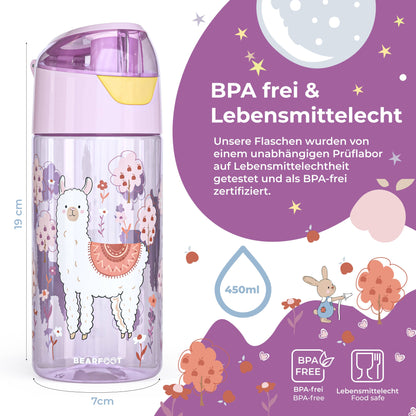 BEARFOOT Lichtgewicht drinkfles met handvat en gemakkelijk te openen - 450 ml - Lama - Plastic drinkfles - MamaMilla