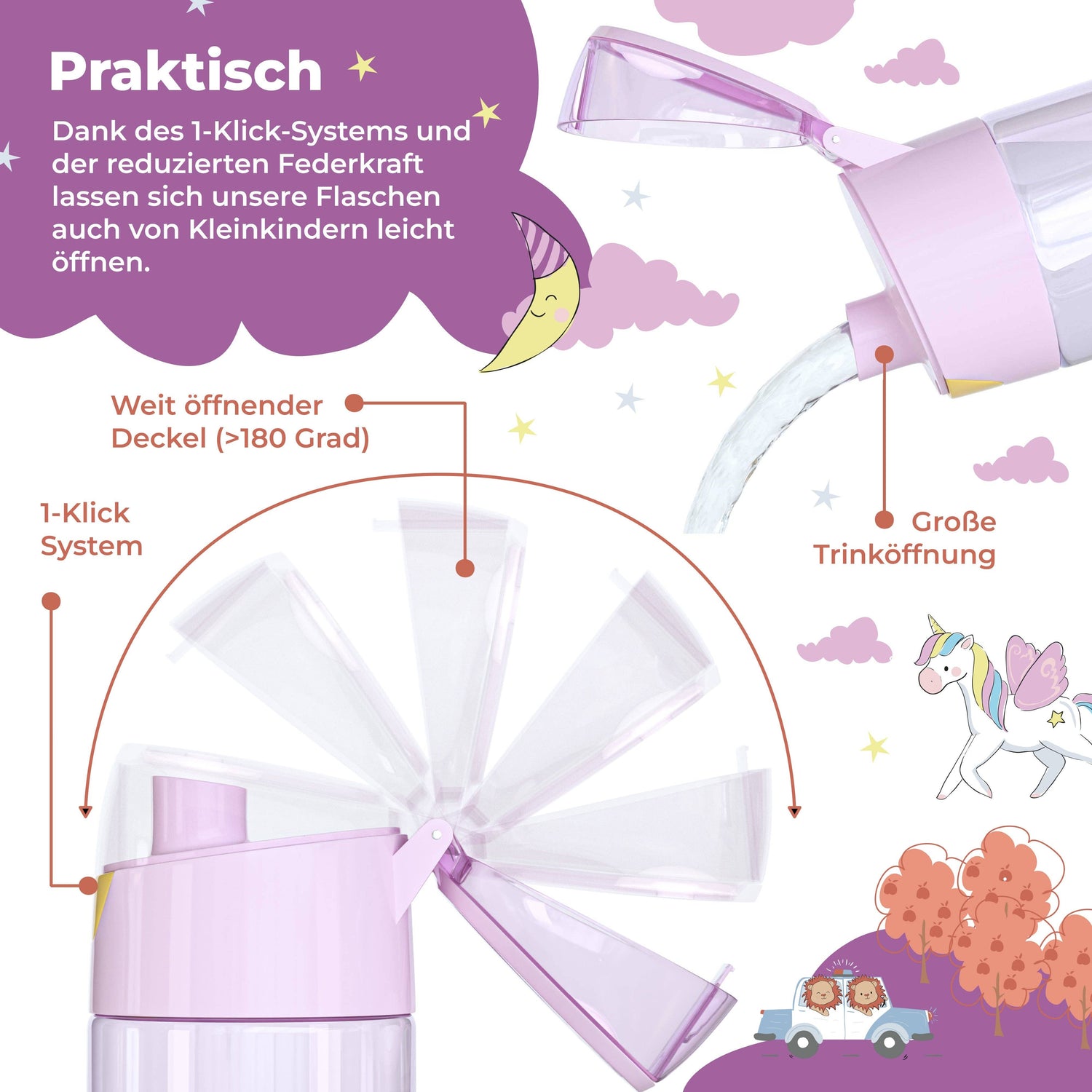 BEARFOOT Lichtgewicht drinkfles met handvat en gemakkelijk te openen - 450 ml - Lama - Plastic drinkfles - MamaMilla