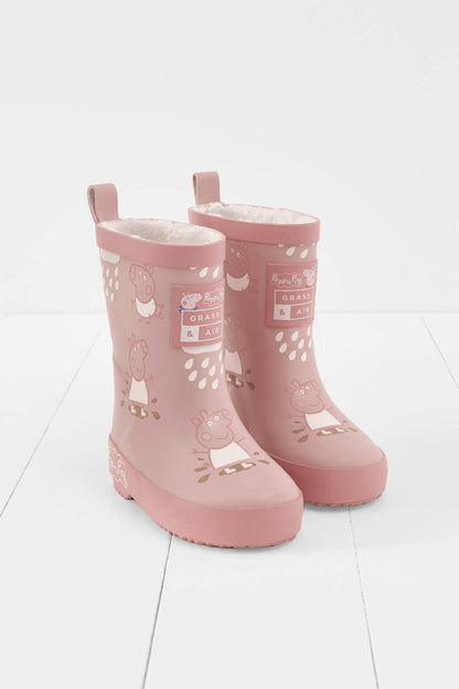 Grass &amp; Air Peppa Pig rosa gummistøvler med teddyfleece