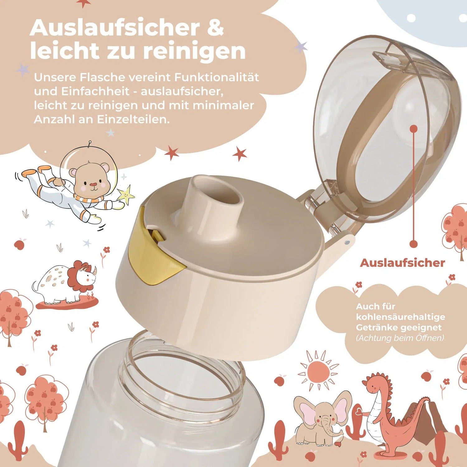 BEARFOOT Lichtgewicht drinkfles met handvat en gemakkelijk te openen - 450 ml - Safari Friends - Plastic drinkfles - MamaMilla