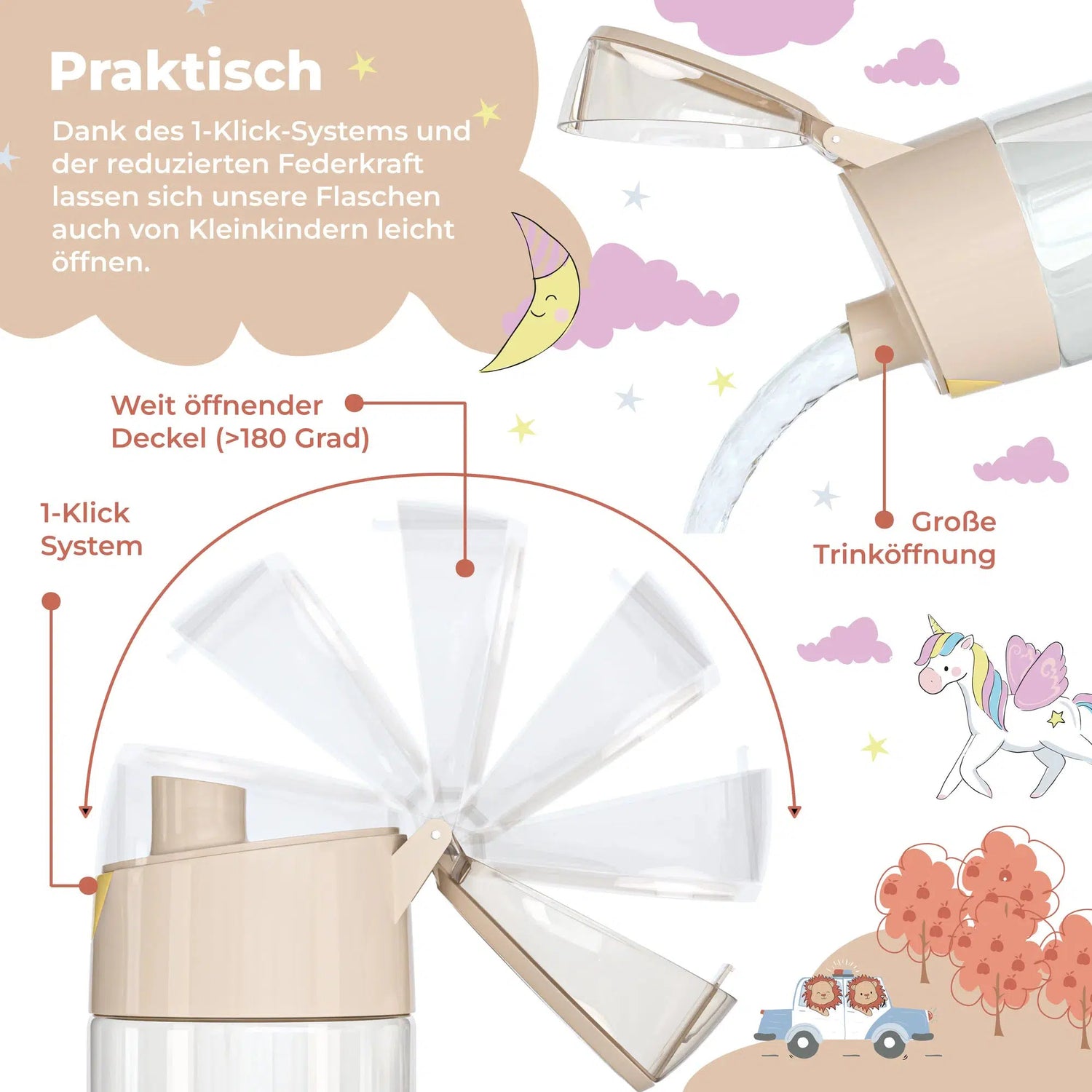 BEARFOOT Lichtgewicht drinkfles met handvat en gemakkelijk te openen - 450 ml - Safari Friends - Plastic drinkfles - MamaMilla