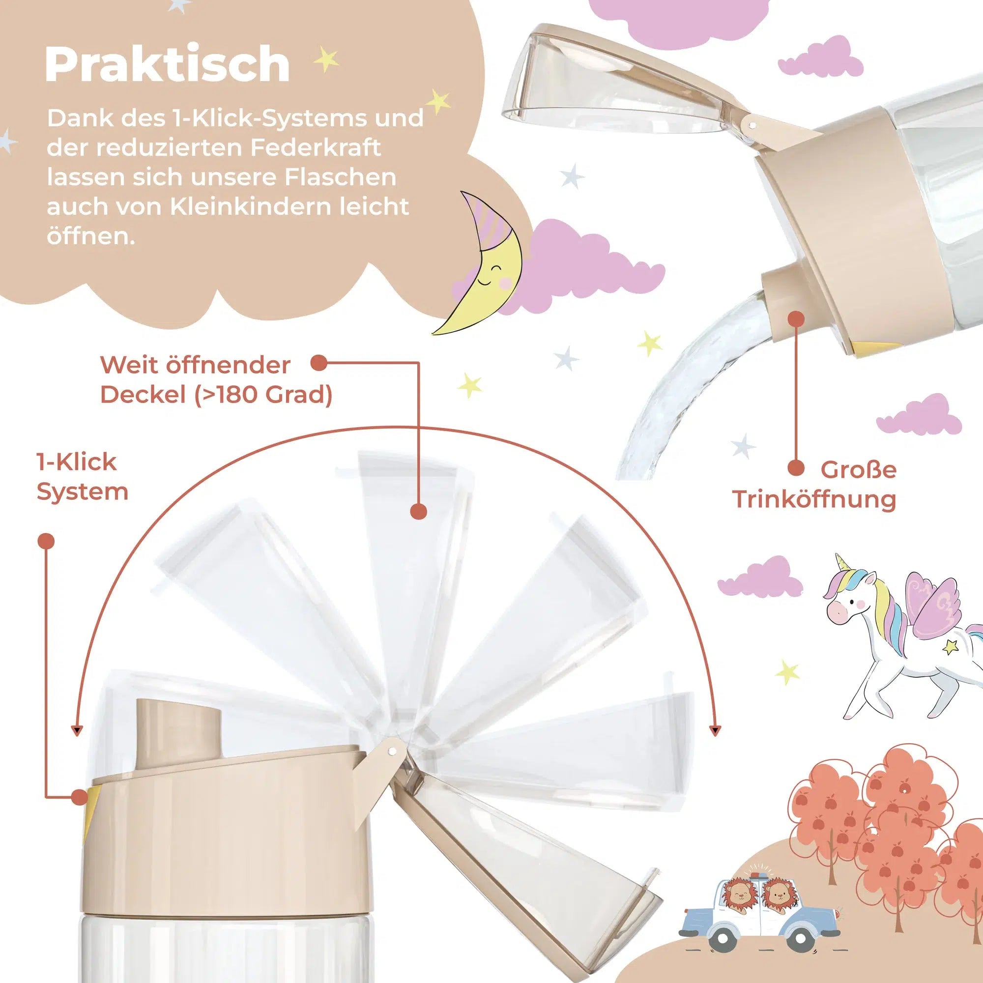 BEARFOOT Lichtgewicht drinkfles met handvat en gemakkelijk te openen - 450 ml - Safari Friends - Plastic drinkfles - MamaMilla