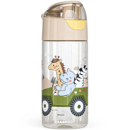 BEARFOOT Lichtgewicht drinkfles met handvat en gemakkelijk te openen - 450 ml - Safari Friends - Plastic drinkfles - MamaMilla