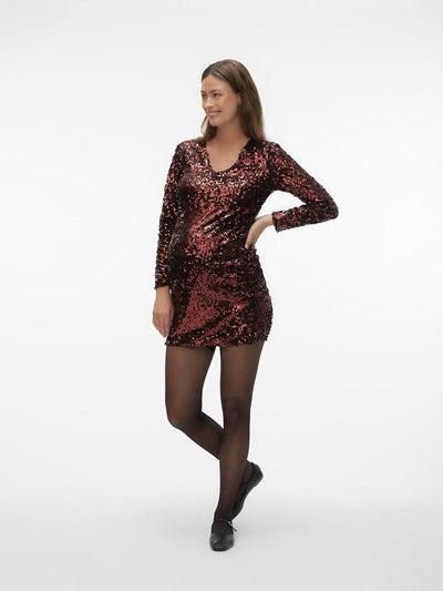 Mamalicious Zwangerschapsjurk met pailletten - Feest effen korte jurk - Rood - Zwangerschapskleding - MamaMilla