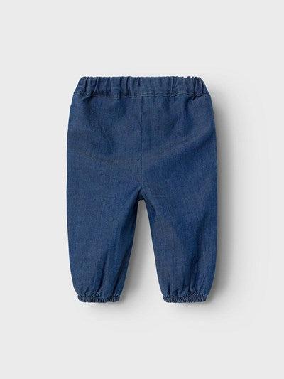 Name it zachte baggy jeans met ruches/borduurwerk - Bella - Donkerblauw Denim - Broek - MamaMilla