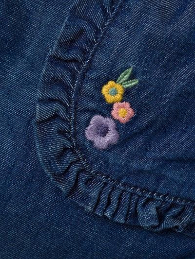 Name it zachte baggy jeans met ruches/borduurwerk - Bella - Donkerblauw Denim - Broek - MamaMilla