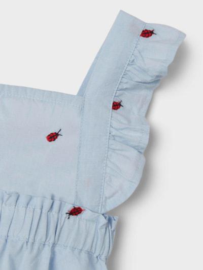Name it Romper met borduursel - Ferilla - Lieveheersbeestjes - Chambray Blauw - Jumpsuit - MamaMilla