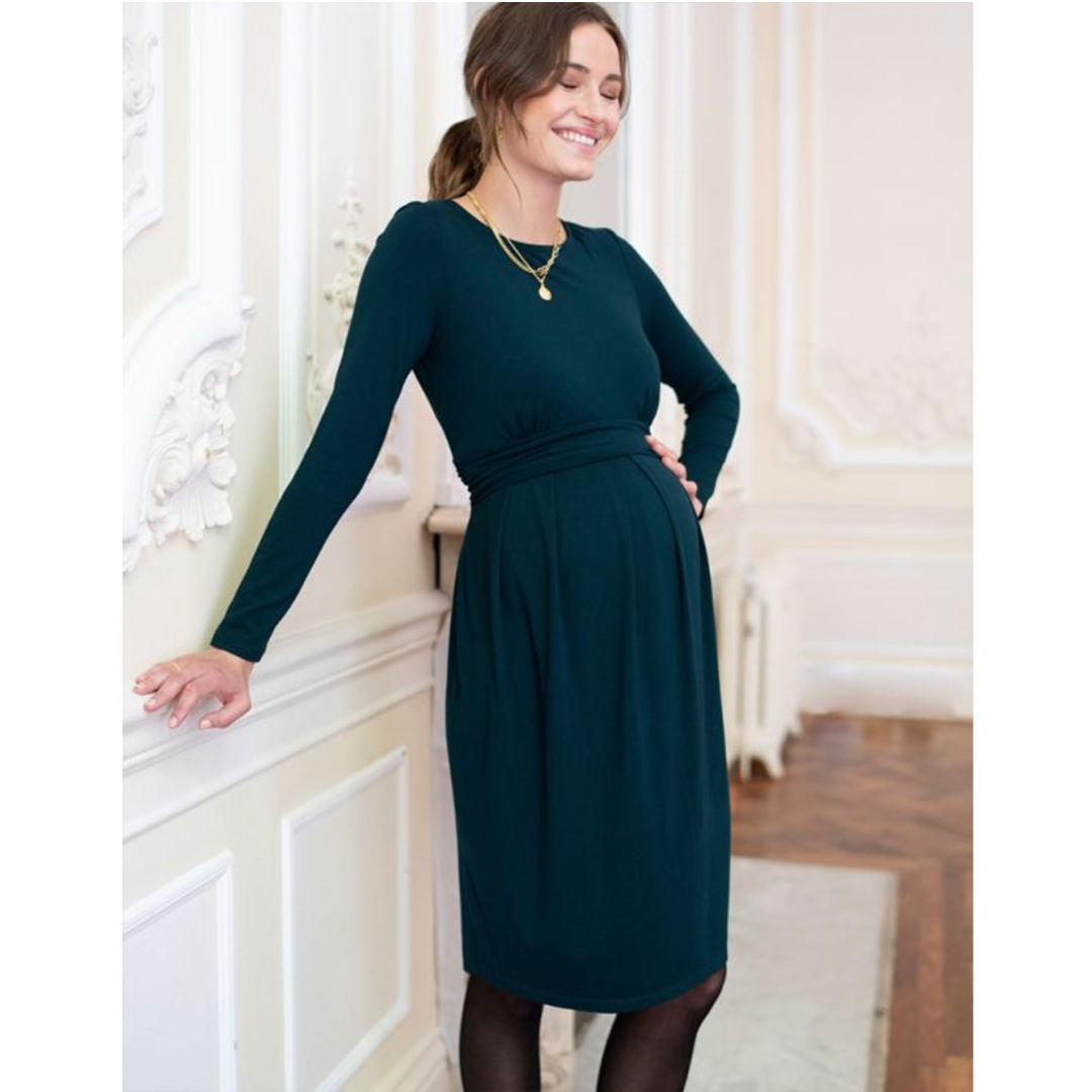 Seraphine zwangerschapsjurk met lange mouwen - Peachey - Emerald - Voedingskleding - MamaMilla