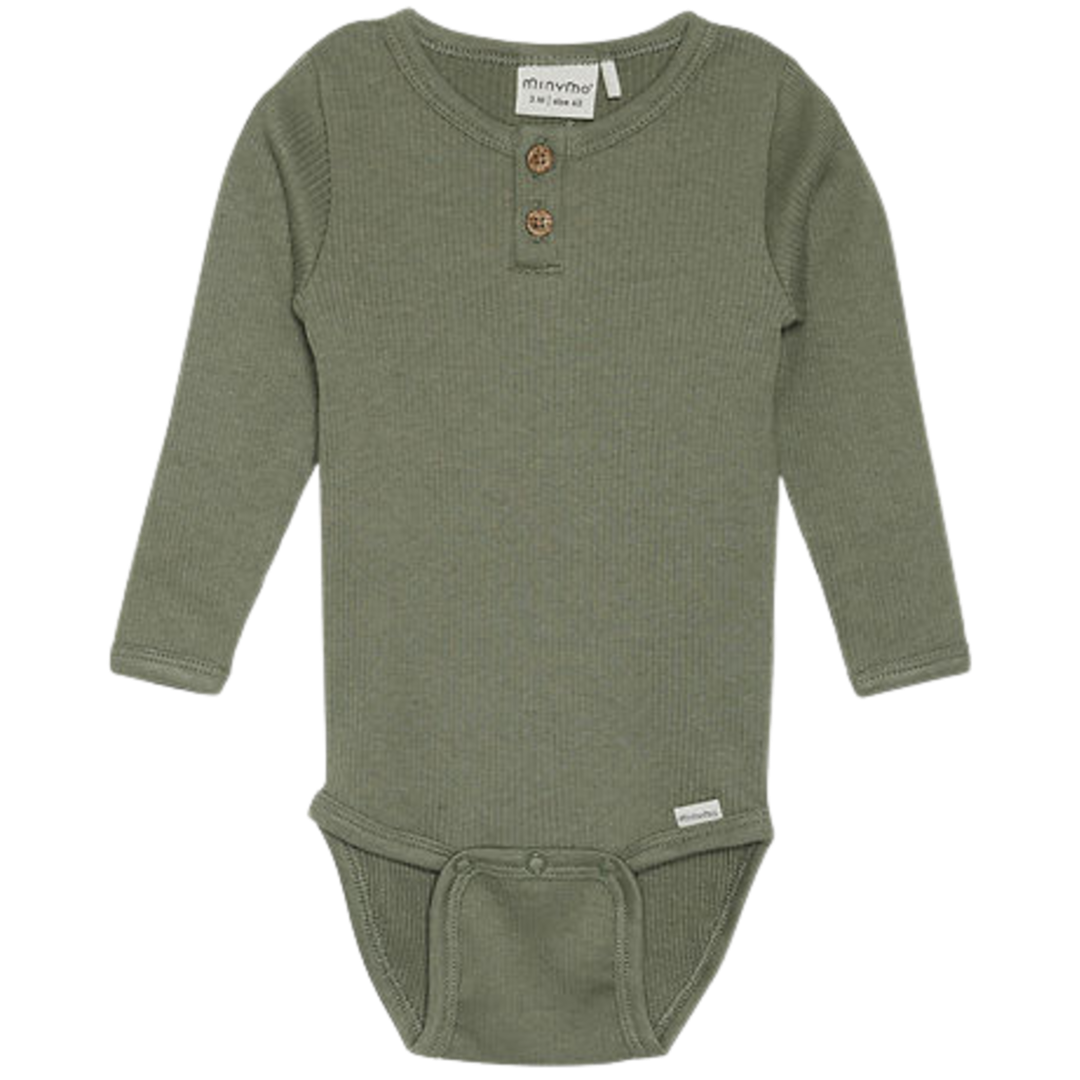Minymo Body in Rib - Diep Lichen Groen - Body - MamaMilla