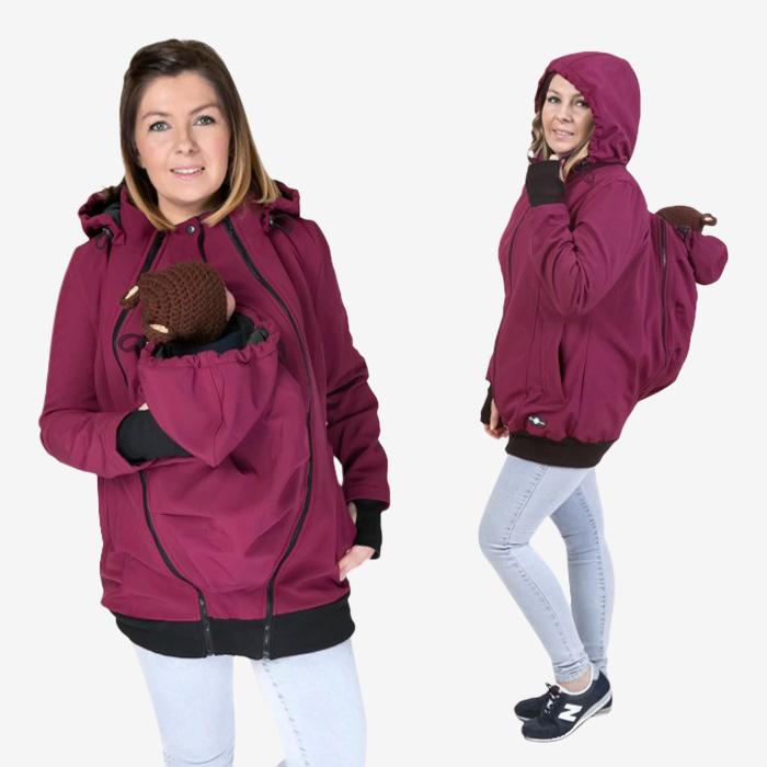 Fun2bemum 4in1 softshell draagzak en zwangerschapsjas ook voor rugdragen - Pruimkleurig - Draagjas - MamaMilla