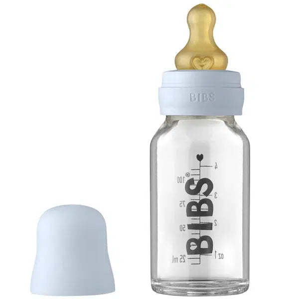 Bibs glazen babyfles - Latex - 110 ml. - Baby Blauw - Flesje baby - MamaMilla