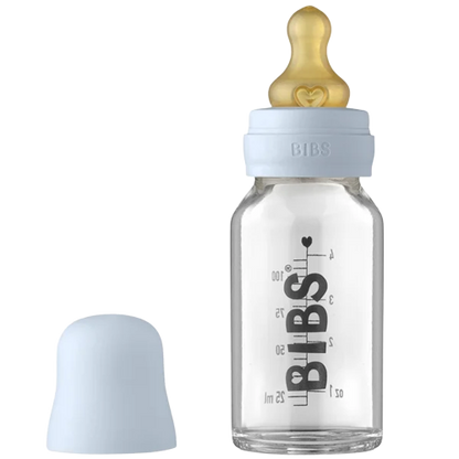 Bibs glazen babyfles - Latex - 110 ml. - Baby Blauw - Flesje baby - MamaMilla