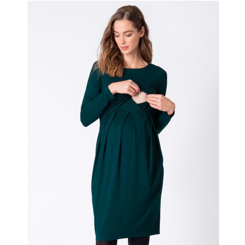 Seraphine zwangerschapsjurk met lange mouwen - Peachey - Emerald - Voedingskleding - MamaMilla